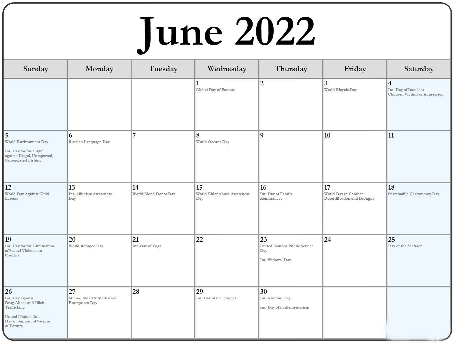 June 2021 Calendar With Holidays And Events