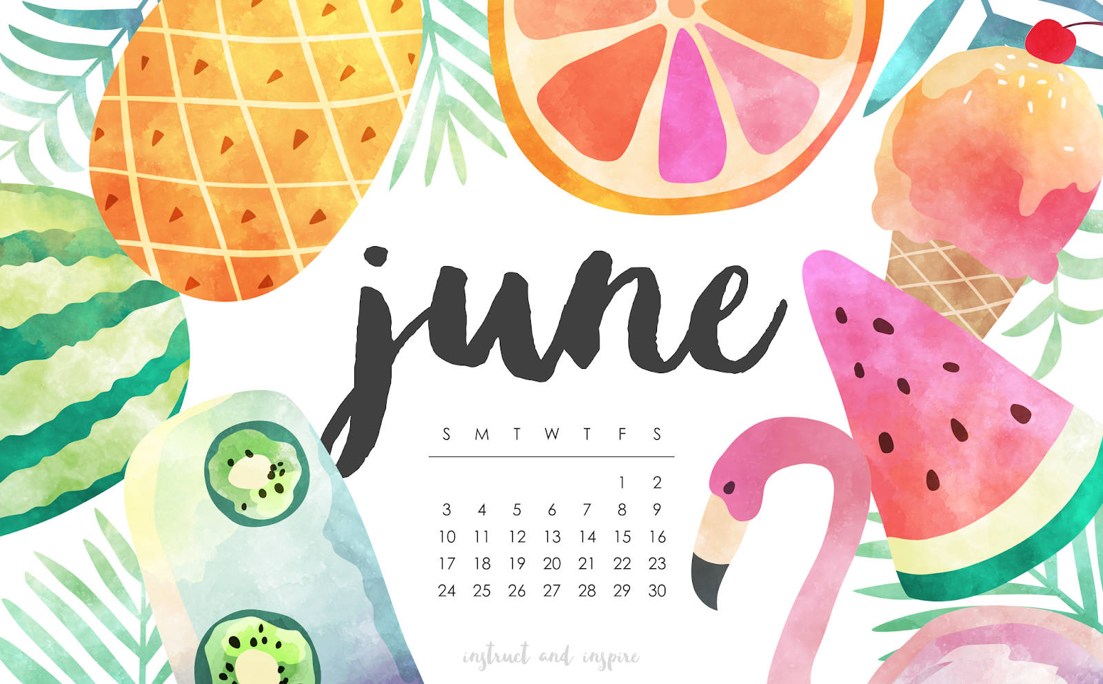 June Calendar With A Summer Tropical Theme Background
