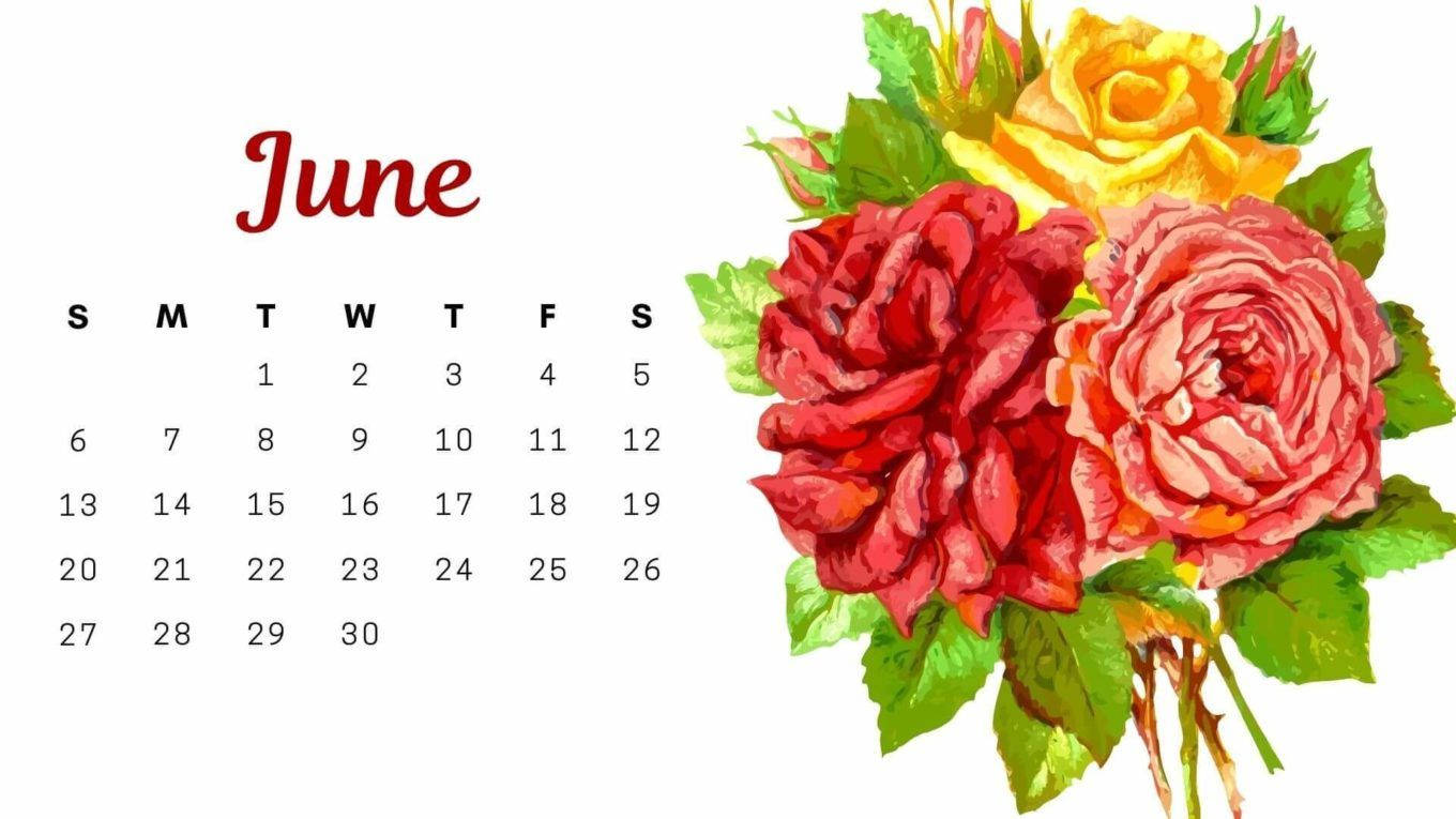 June Calendar With Flowers On It Background