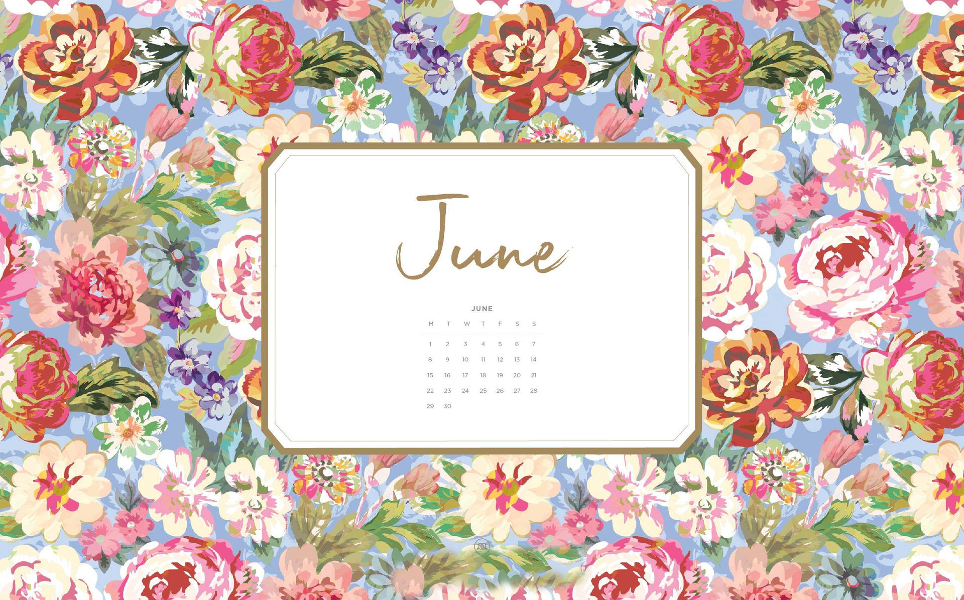 June Floral Calendar With A White Frame