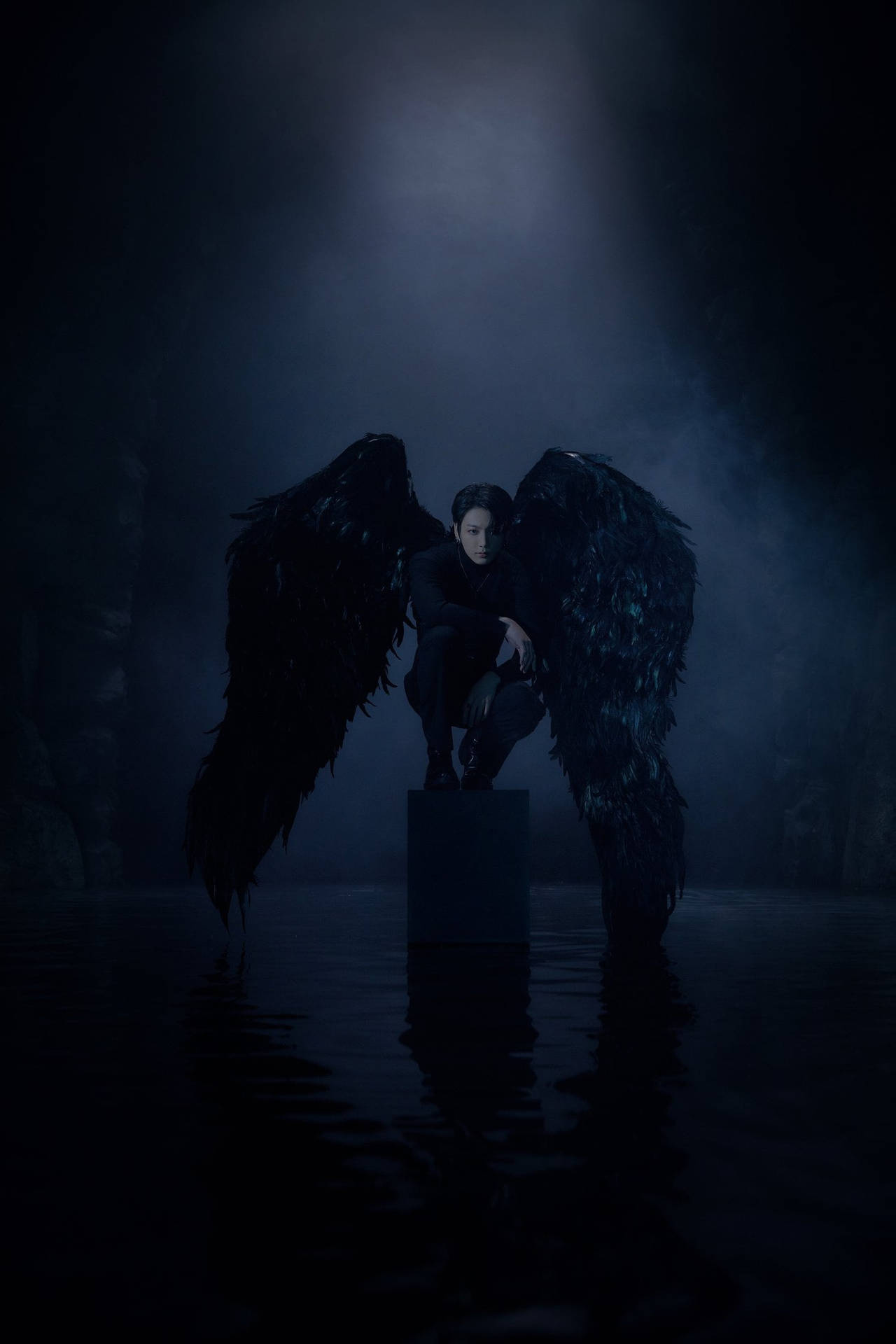 Jungkook With Wings Bts Black Aesthetic Background