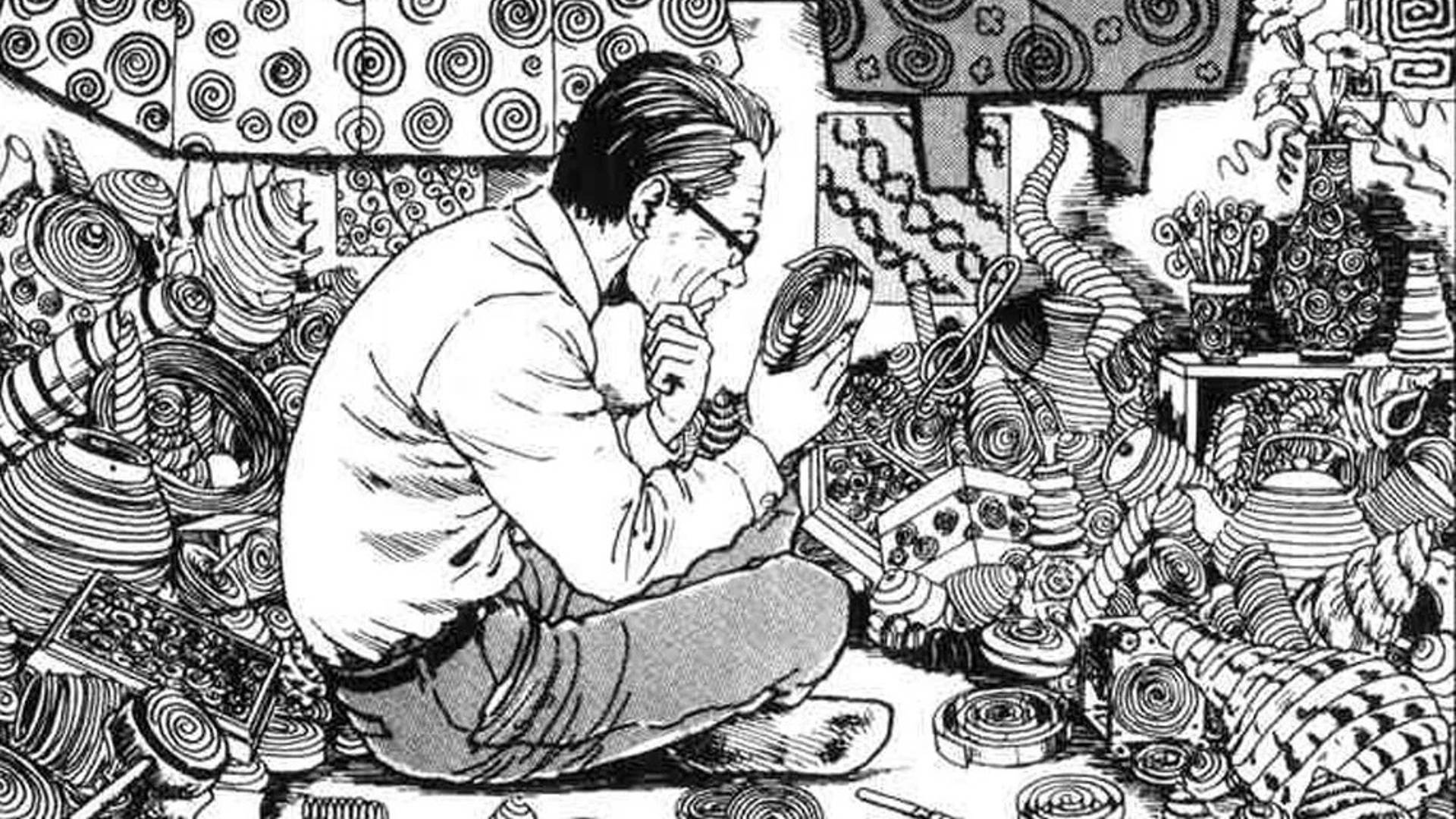 Junji Ito Artwork Man With Artefacts Background