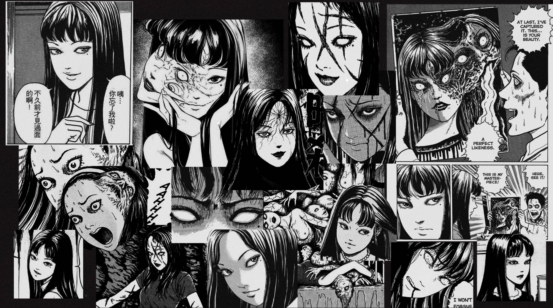 Junji Ito Tomie Kawakami Collage Background