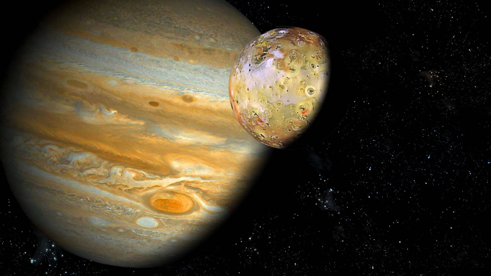 Jupiter And It's Moon Io Background