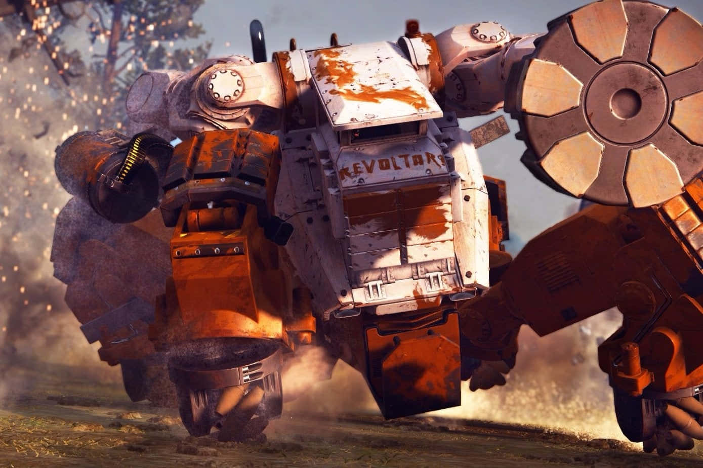 Just Cause3 Mech Walking Through Dust