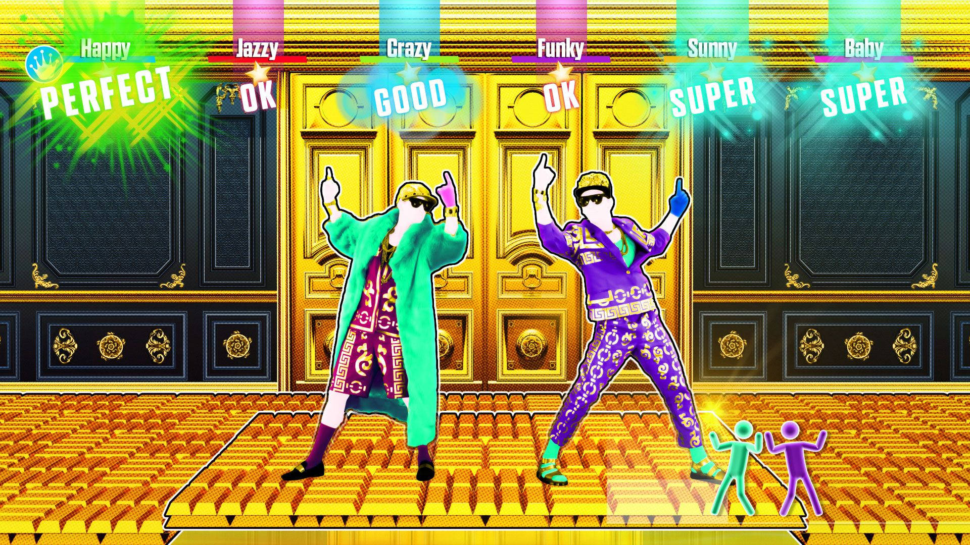 Just Dance Dancers In Gold Room Background