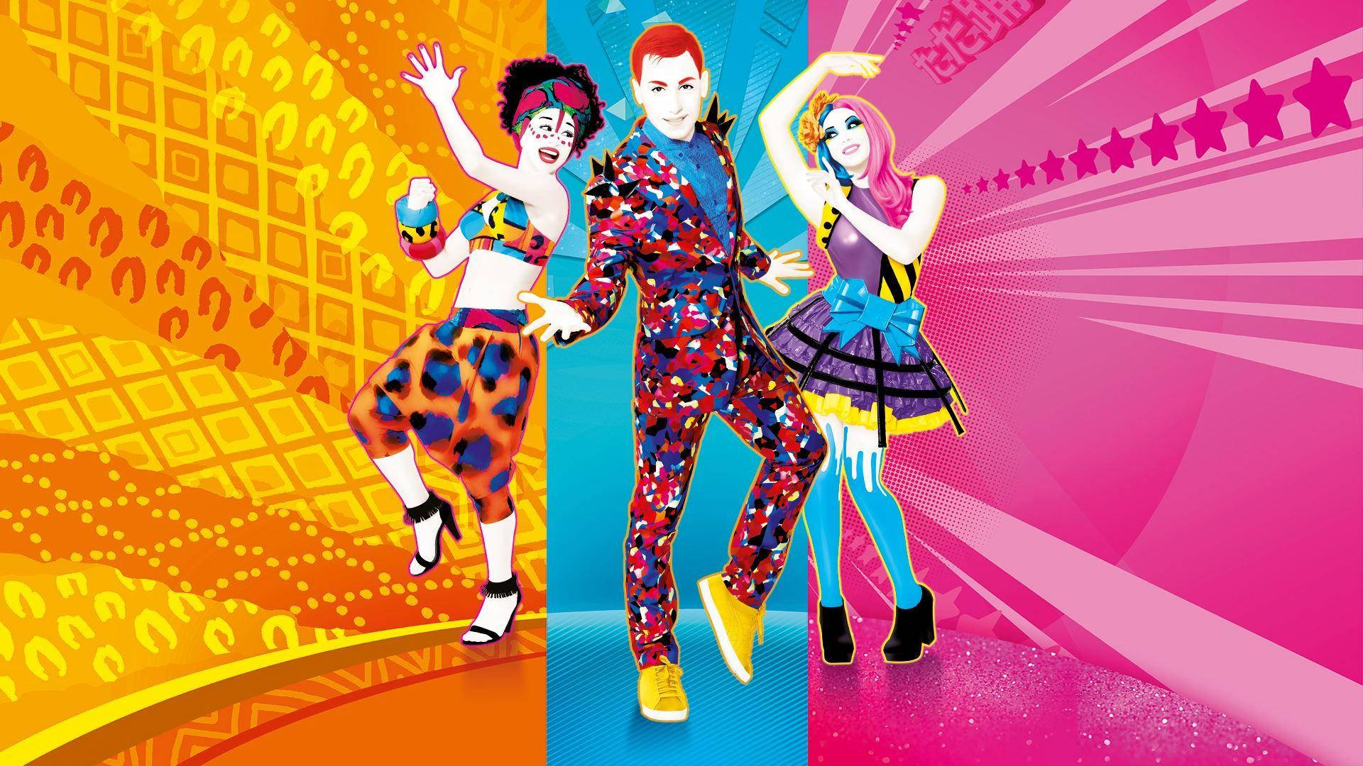 Just Dance Three Dancers With Wacky Outfits Background