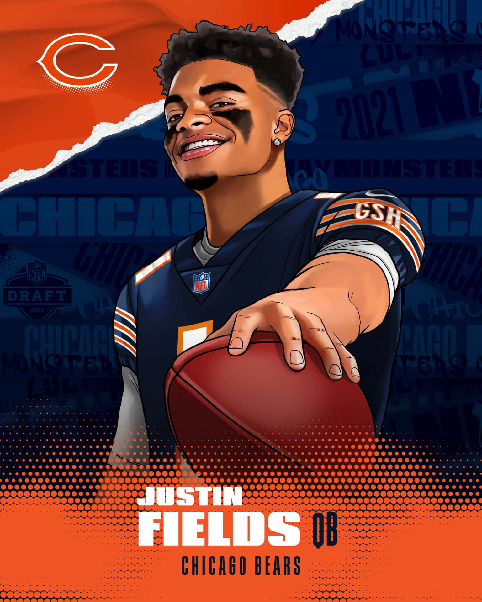 Justin Fields - Chicago Bears - Png Background