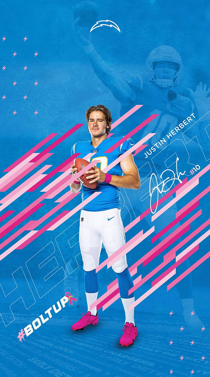 Justin Herbert On Pink And Blue Background