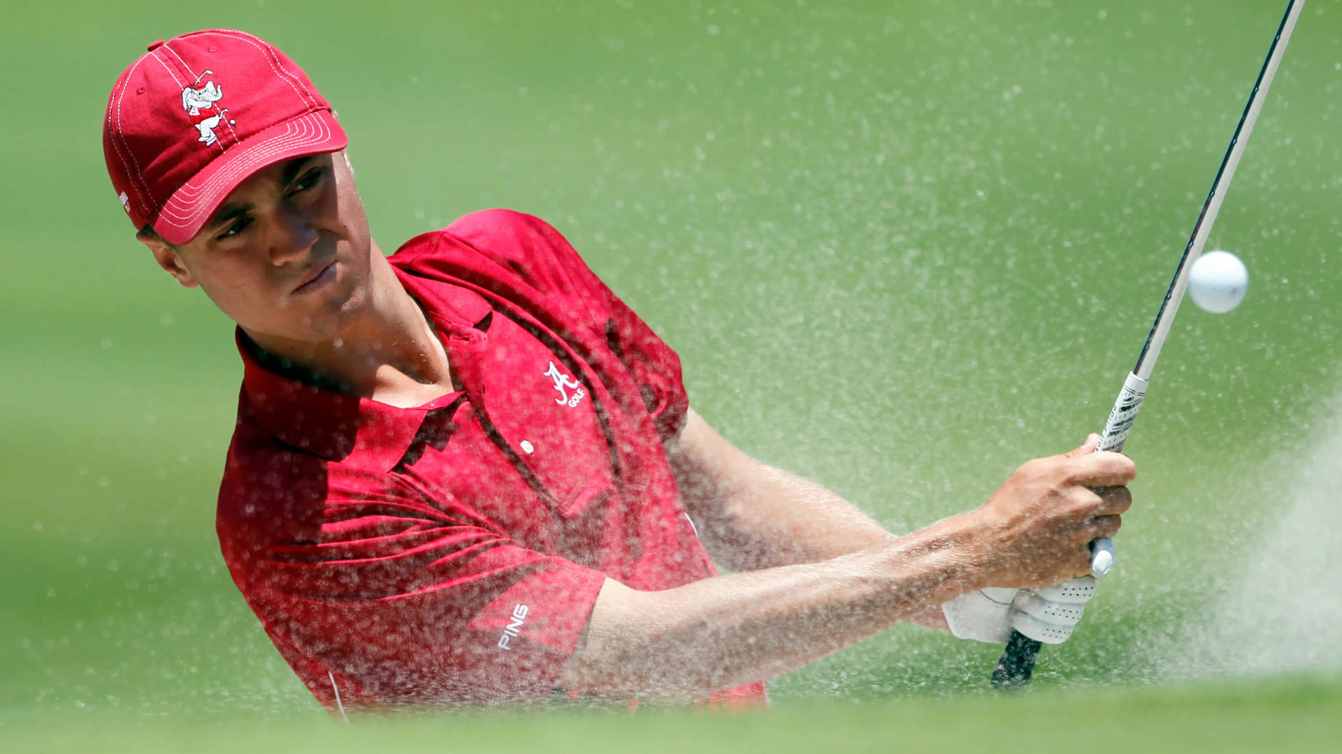 Justin Thomas In Red Golf Gear