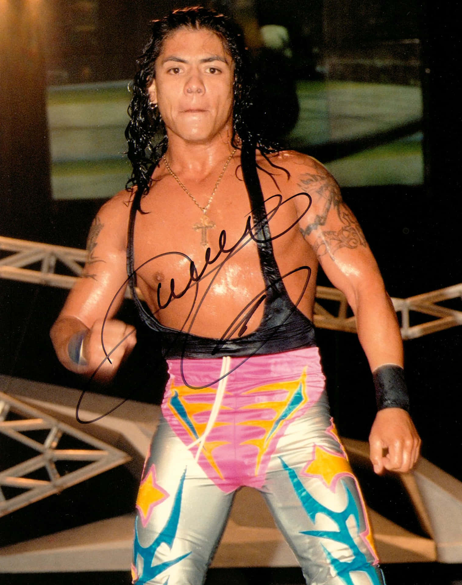 Juventud_ Guerrera_ Wrestling_ Pose_ Autographed Background