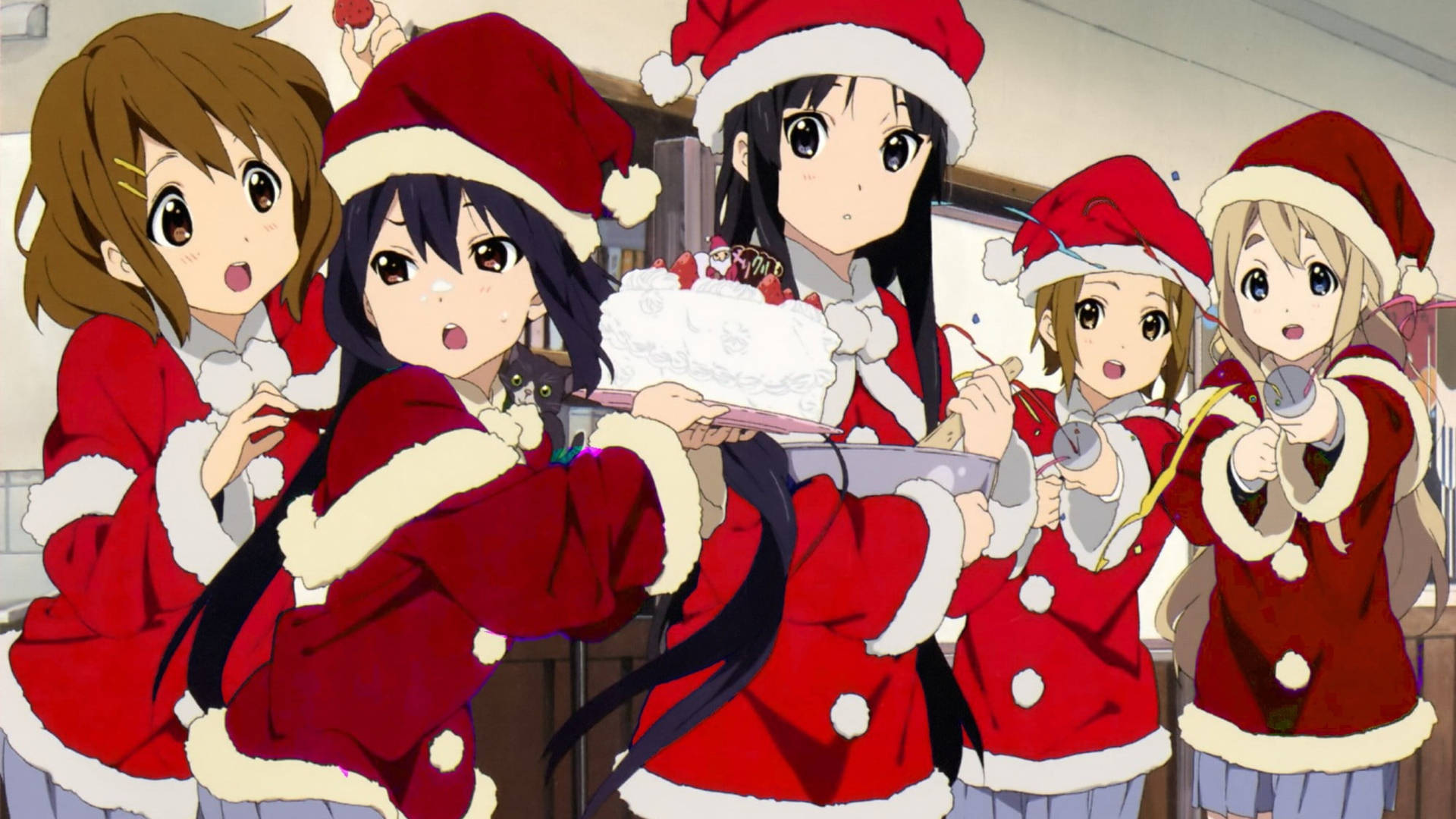K-on Anime Christmas With Cake Background