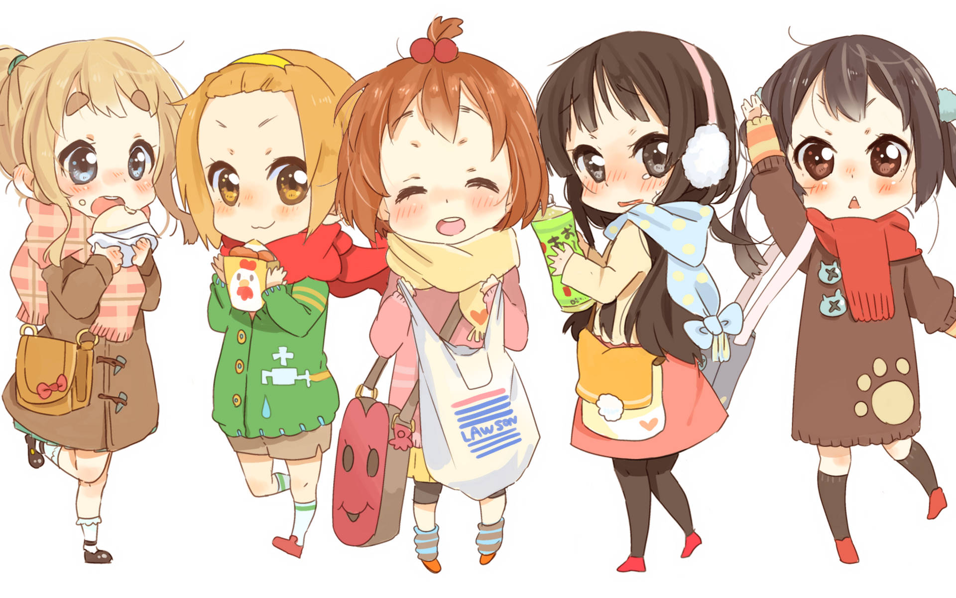 K-on Chibi Characters In Winter Background