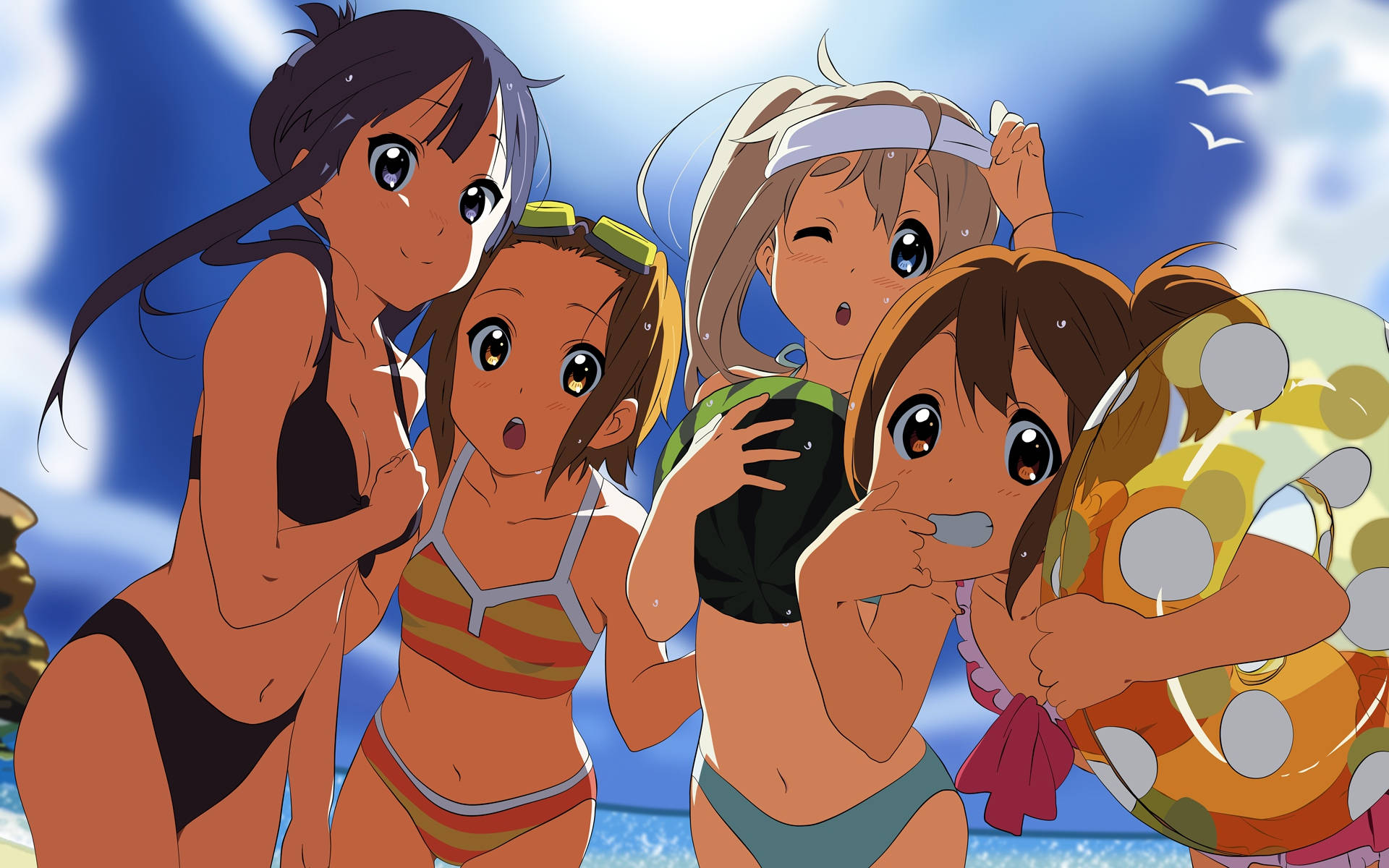 K-on Girls In The Beach Background