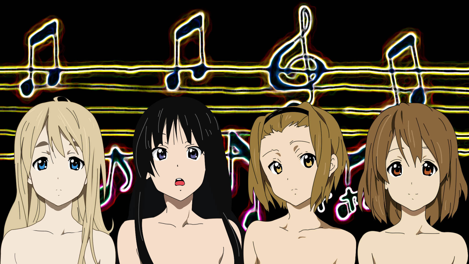 K-on Girls With Music Note Background