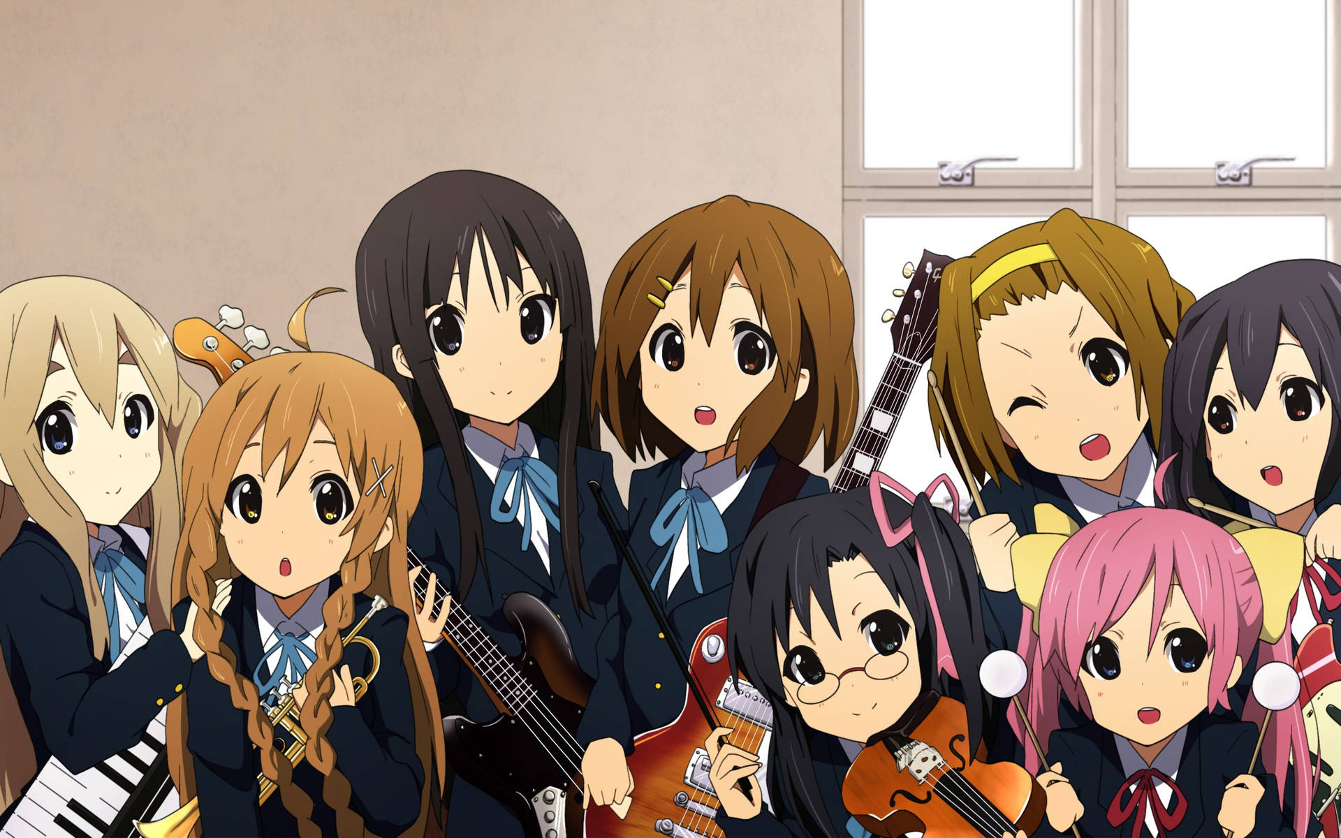 K-on School Girls With Instruments Background