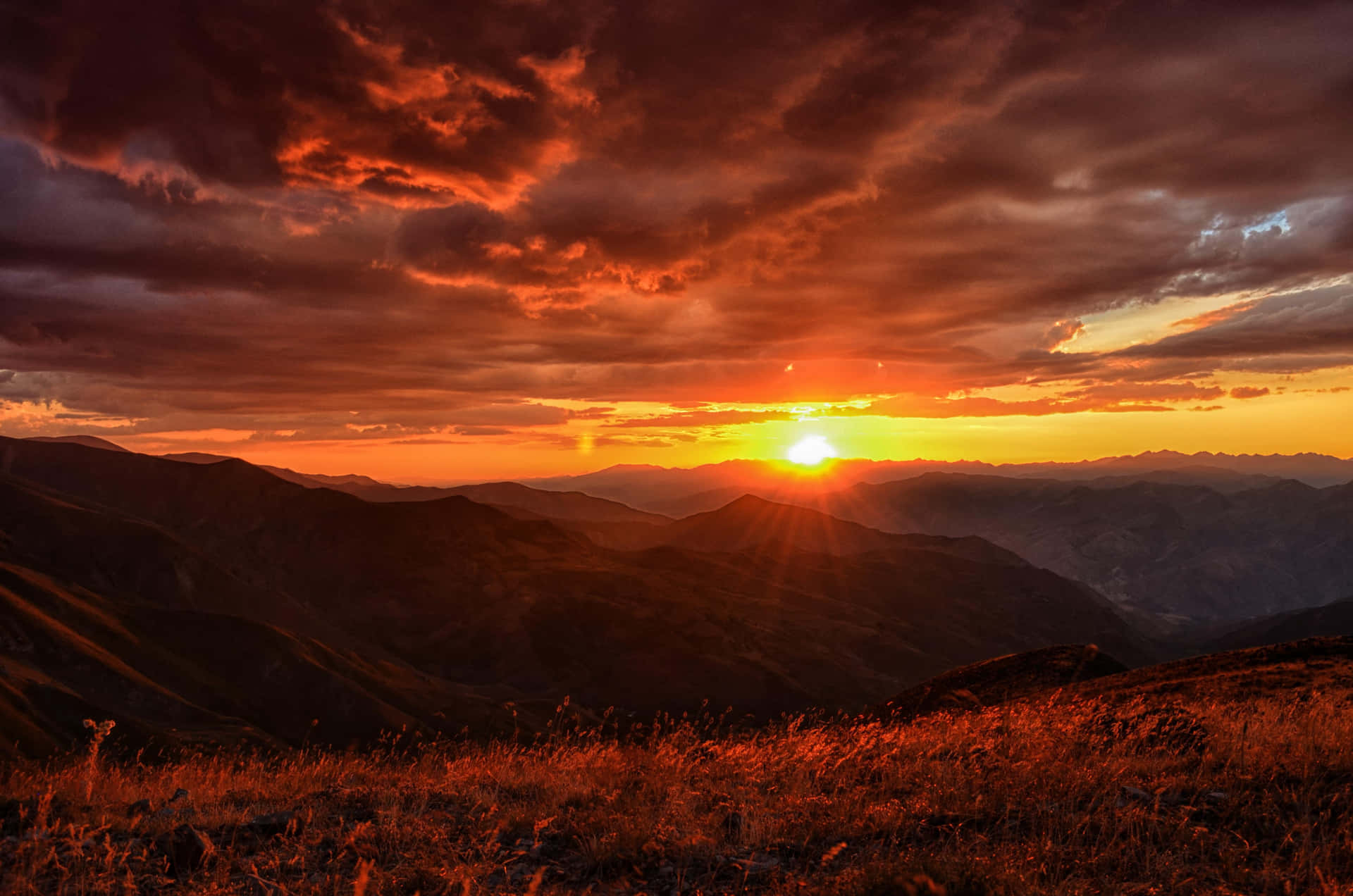 Kackar Mountains Sunset At Horizon Background