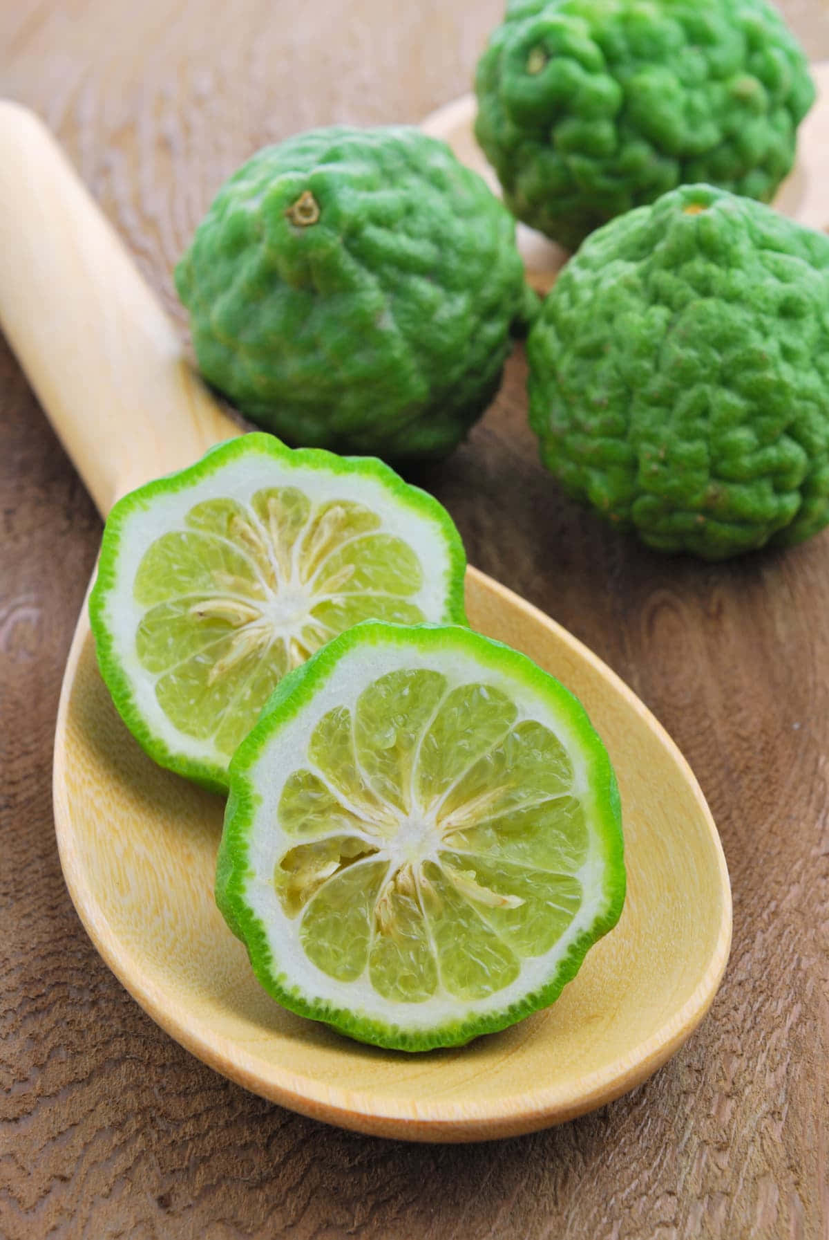 Kaffir Lime Fruit Sliced In Half Background