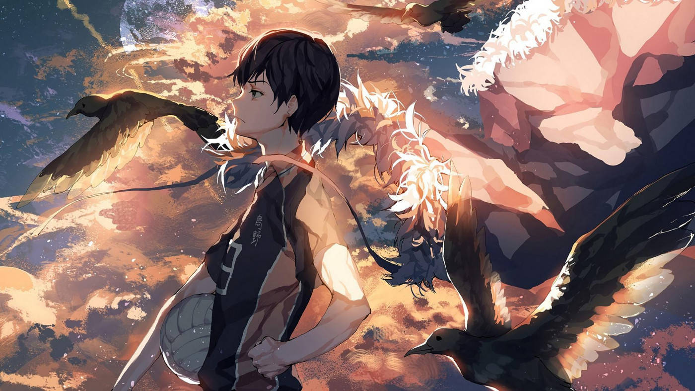 Kageyama Surrounded By Birds Haikyuu Aesthetic Background