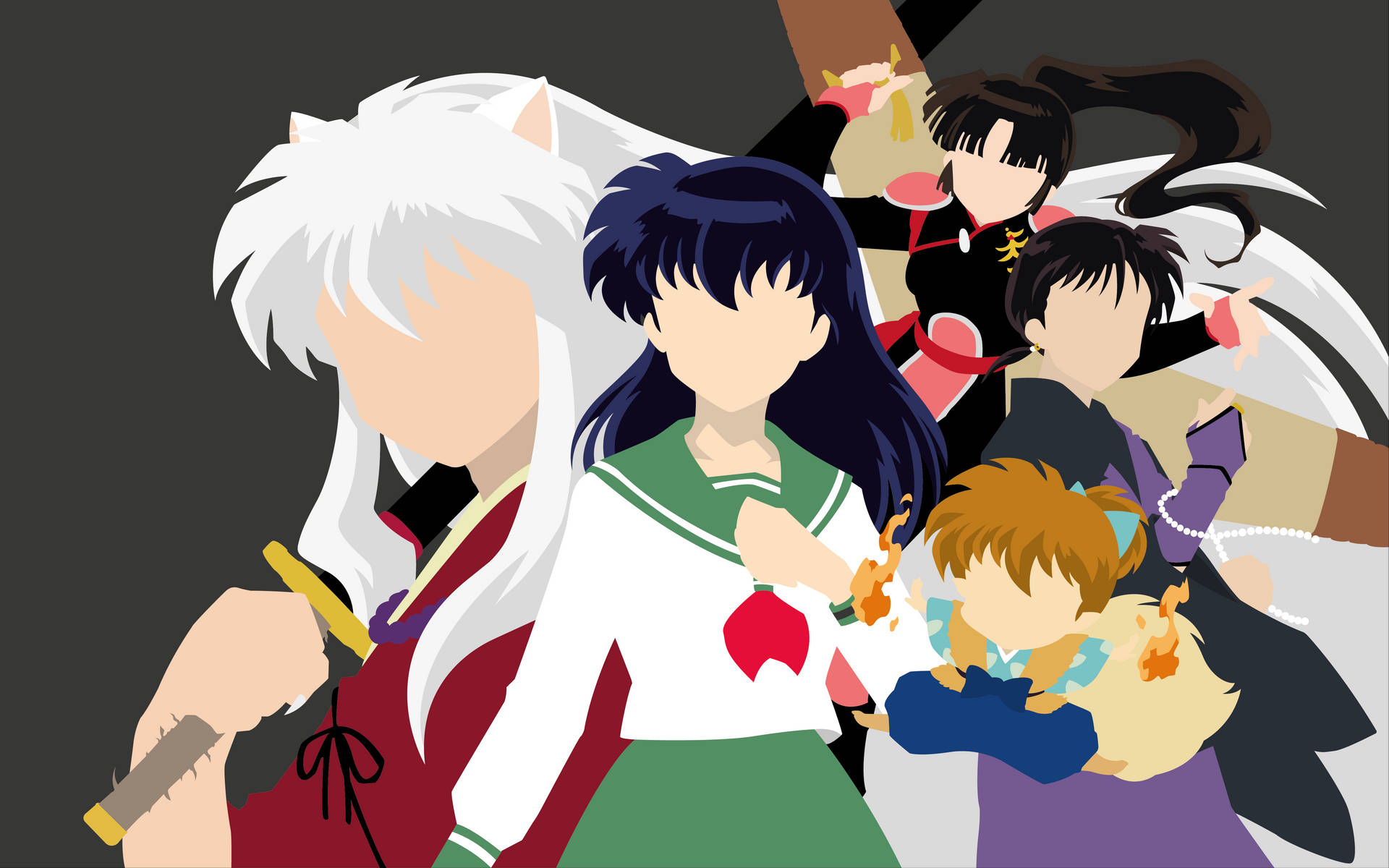 Kagome With Inuyasha Characters Background