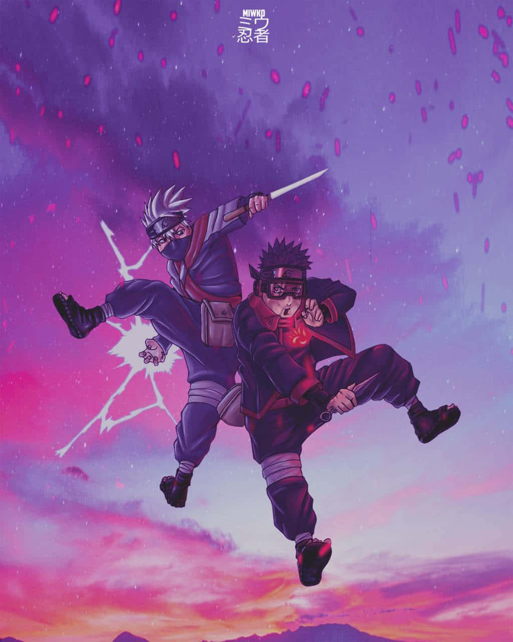 Kakashi And Obito On Sky Background
