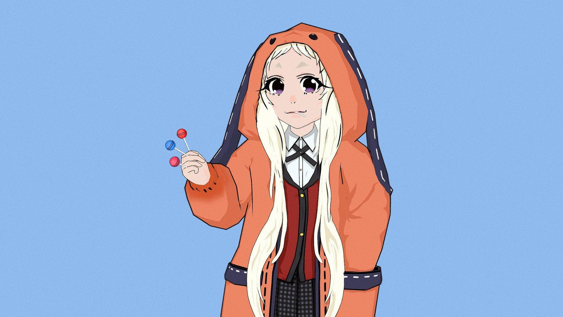 Kakegurui Runa Lollipop Blue Background