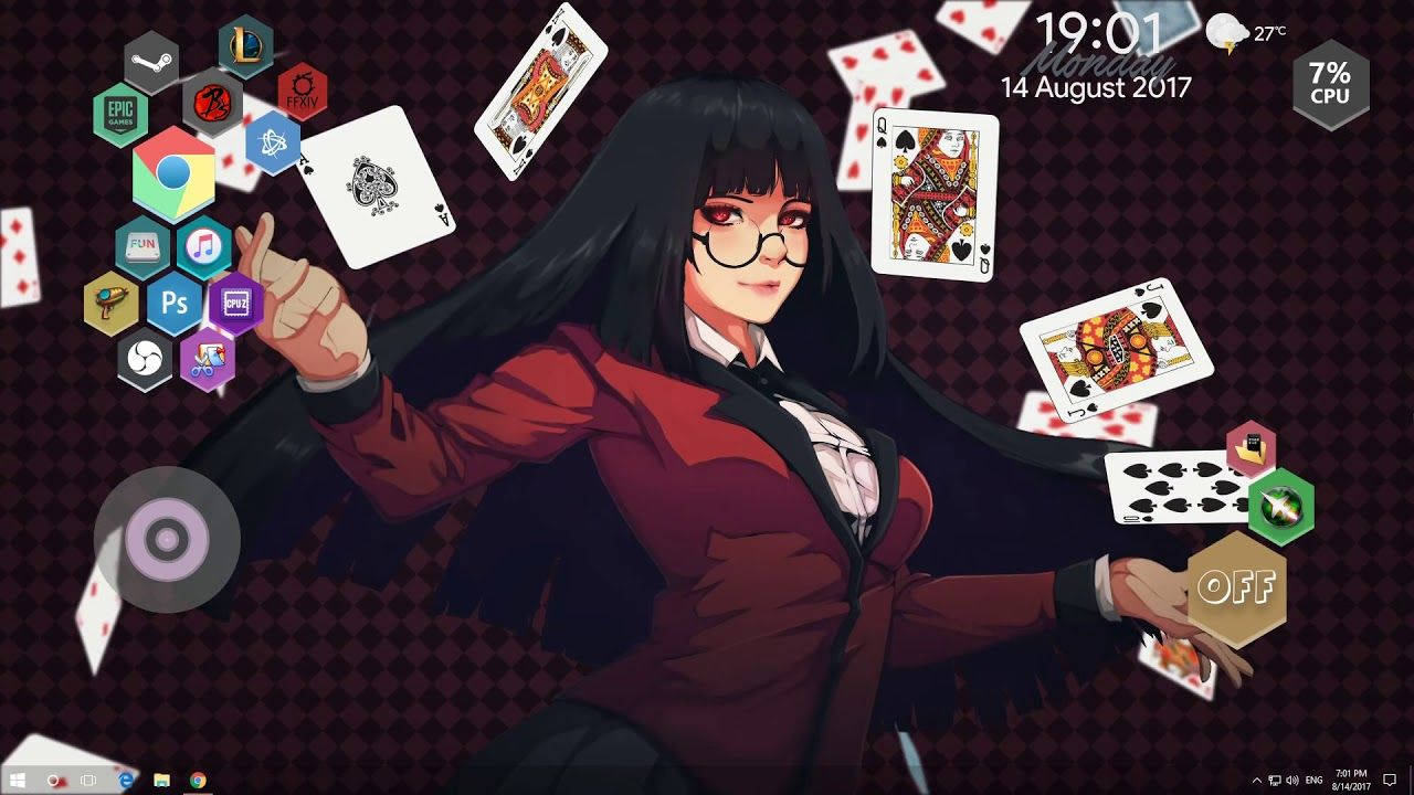 Kakegurui Yumeko Jabami With Glasses And Cards Background