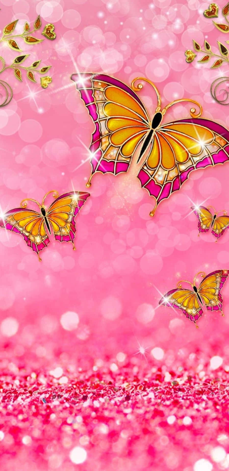 Kaleidoscope Pink Glitter Butterfly Background