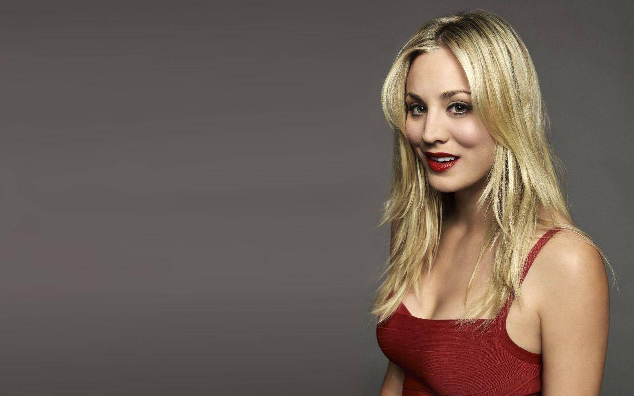 Kaley Cuoco Rocking A Red Lipstick Look Background