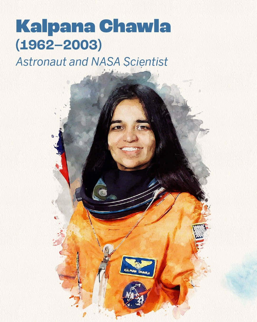 Kalpana Chawla Astronaut N A S A Scientist Watercolor Portrait Background