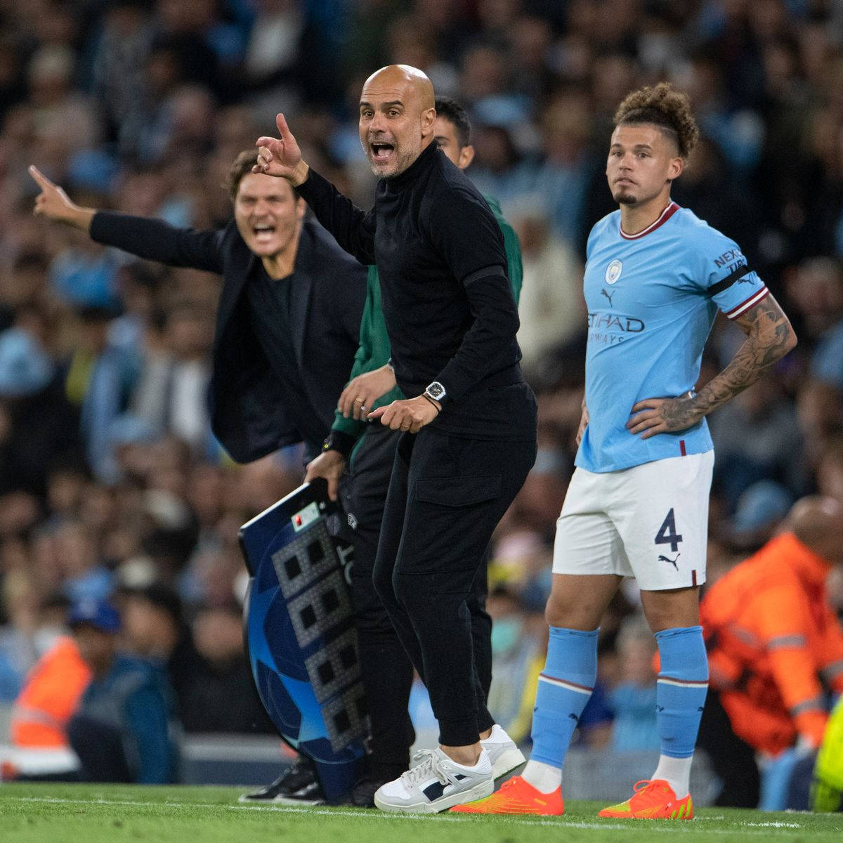 Kalvin Phillips Reacting With Manager Background