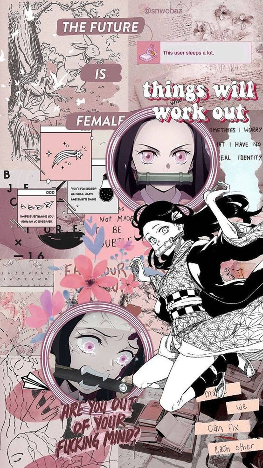 Kamado Nezuko Aesthetic Pink Collage Background