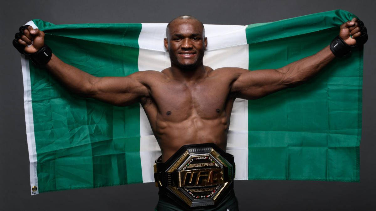 Kamaru Usman Belt Happy Nigeria Background