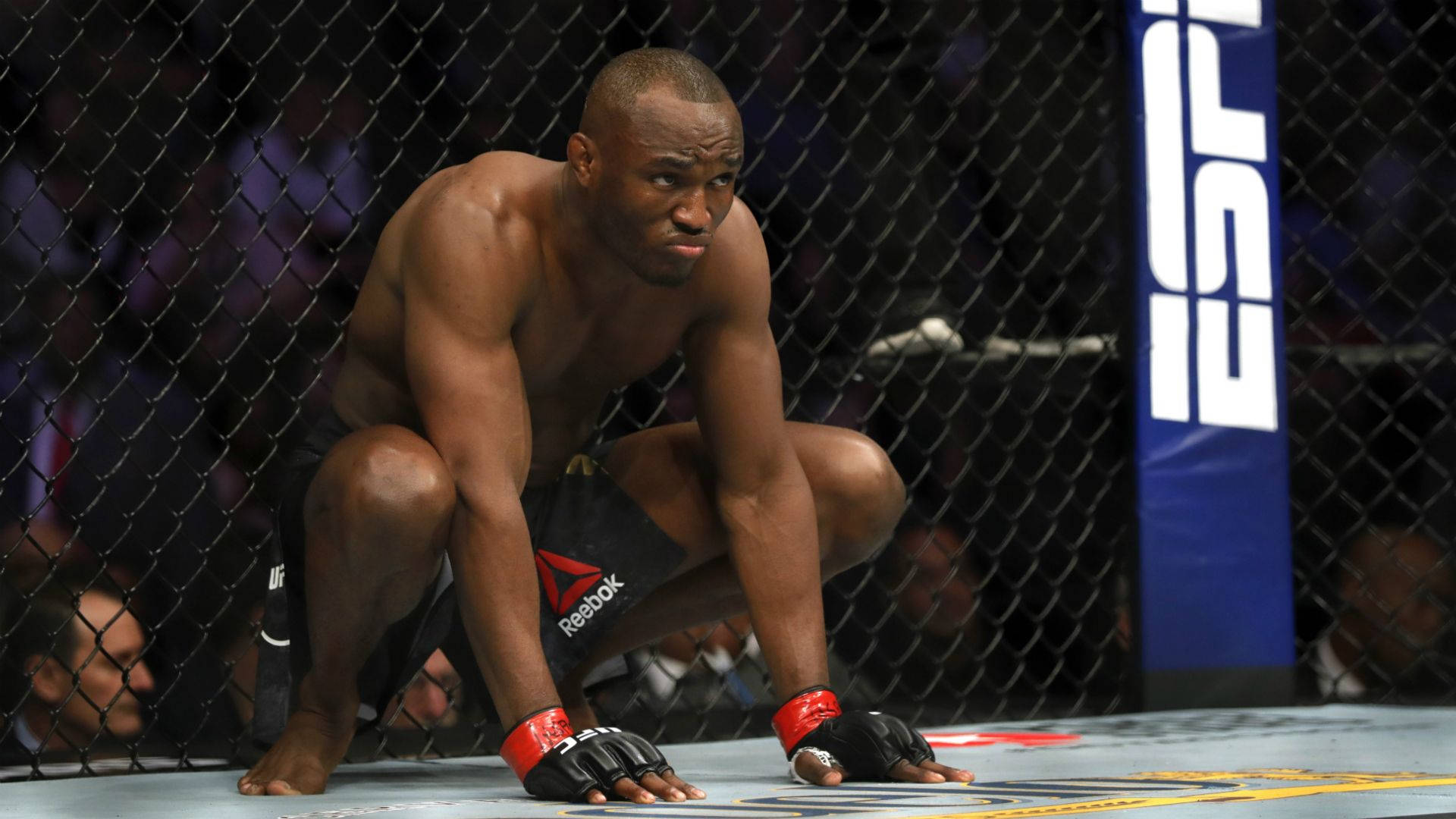 Kamaru Usman Palms On Ground Background