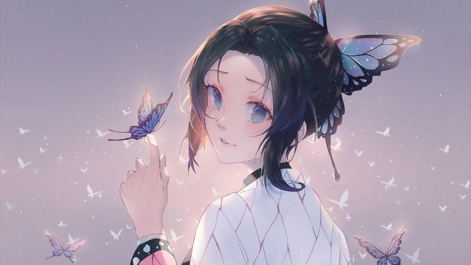 Kanae Kocho Butterfly On Her Finger Background