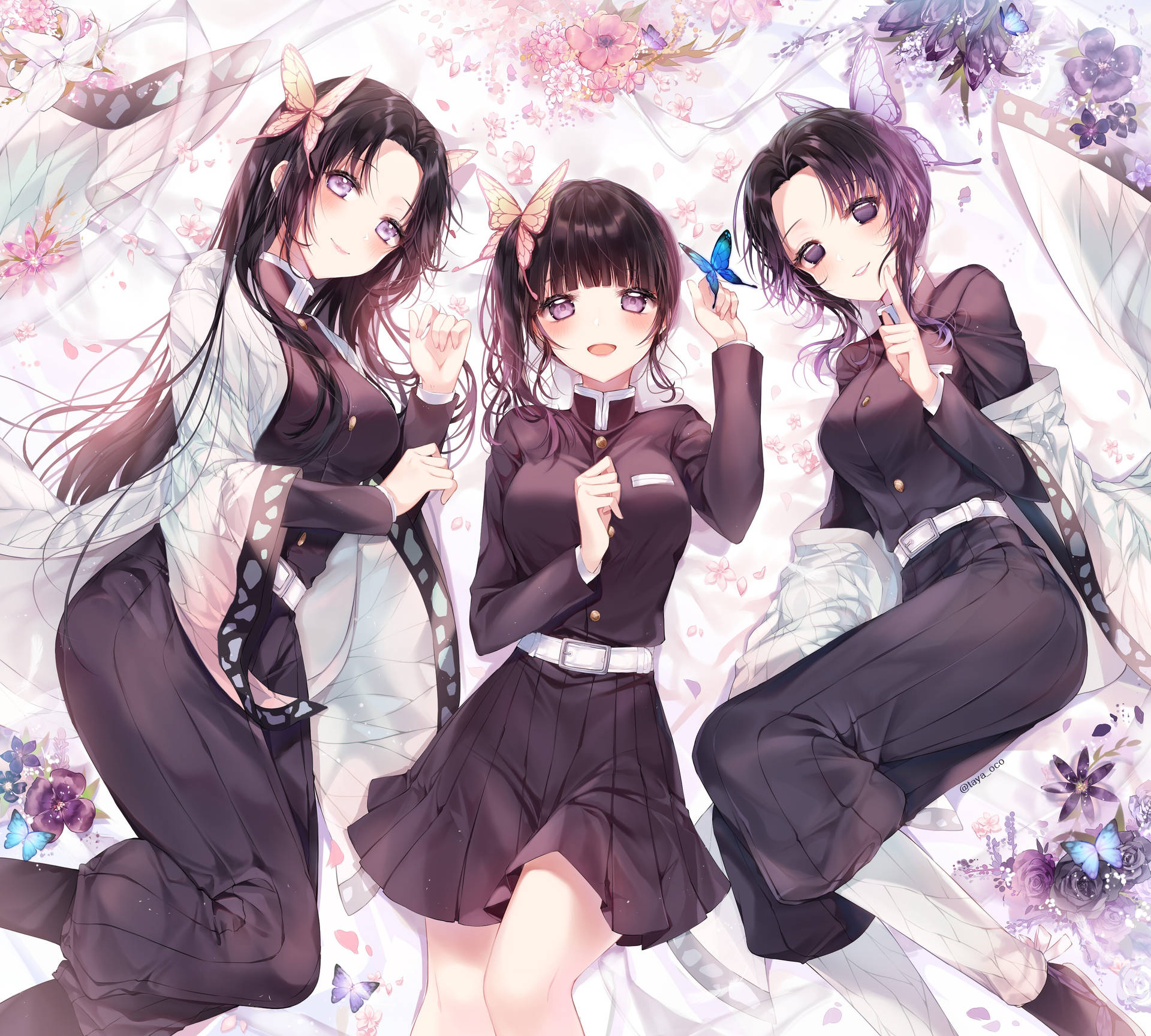 Kanae Kocho Sisters On Flower Bed Background
