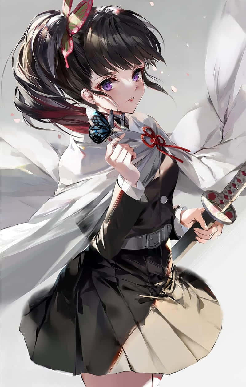 Kanao Tsuyuri Armed With A Dagger From Demon Slayer Background