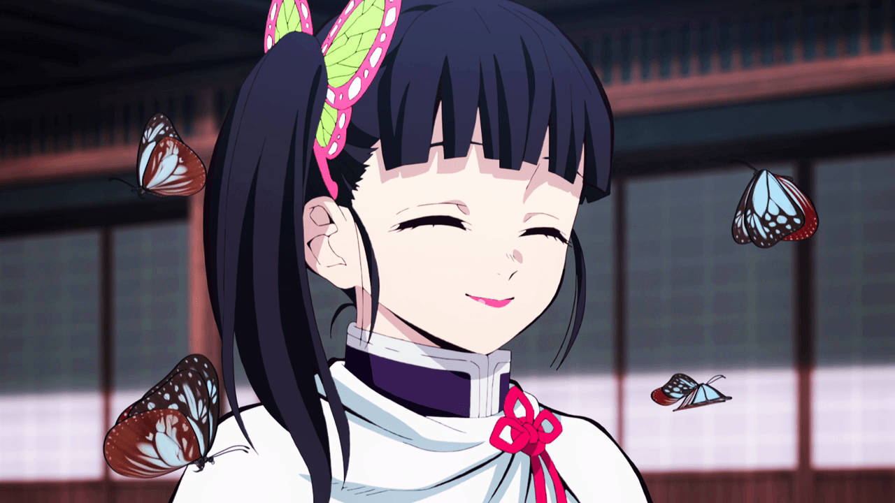 Kanao Tsuyuri Eyes Closed Smiling Background