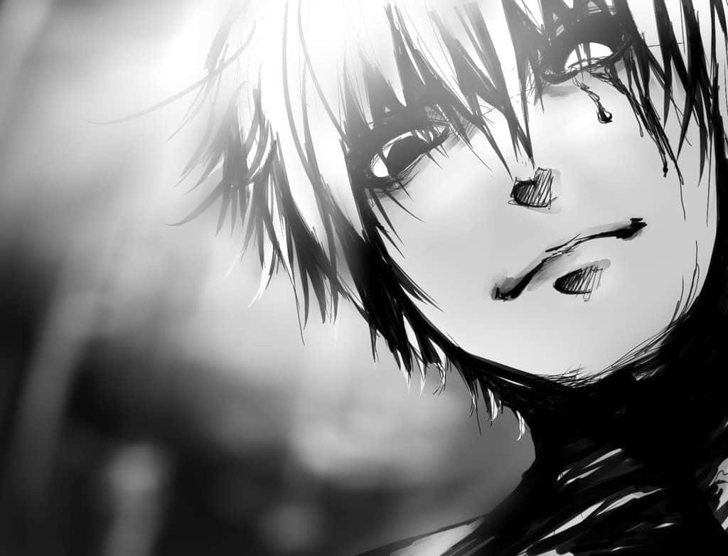 Kaneki Sad In Black And White Background