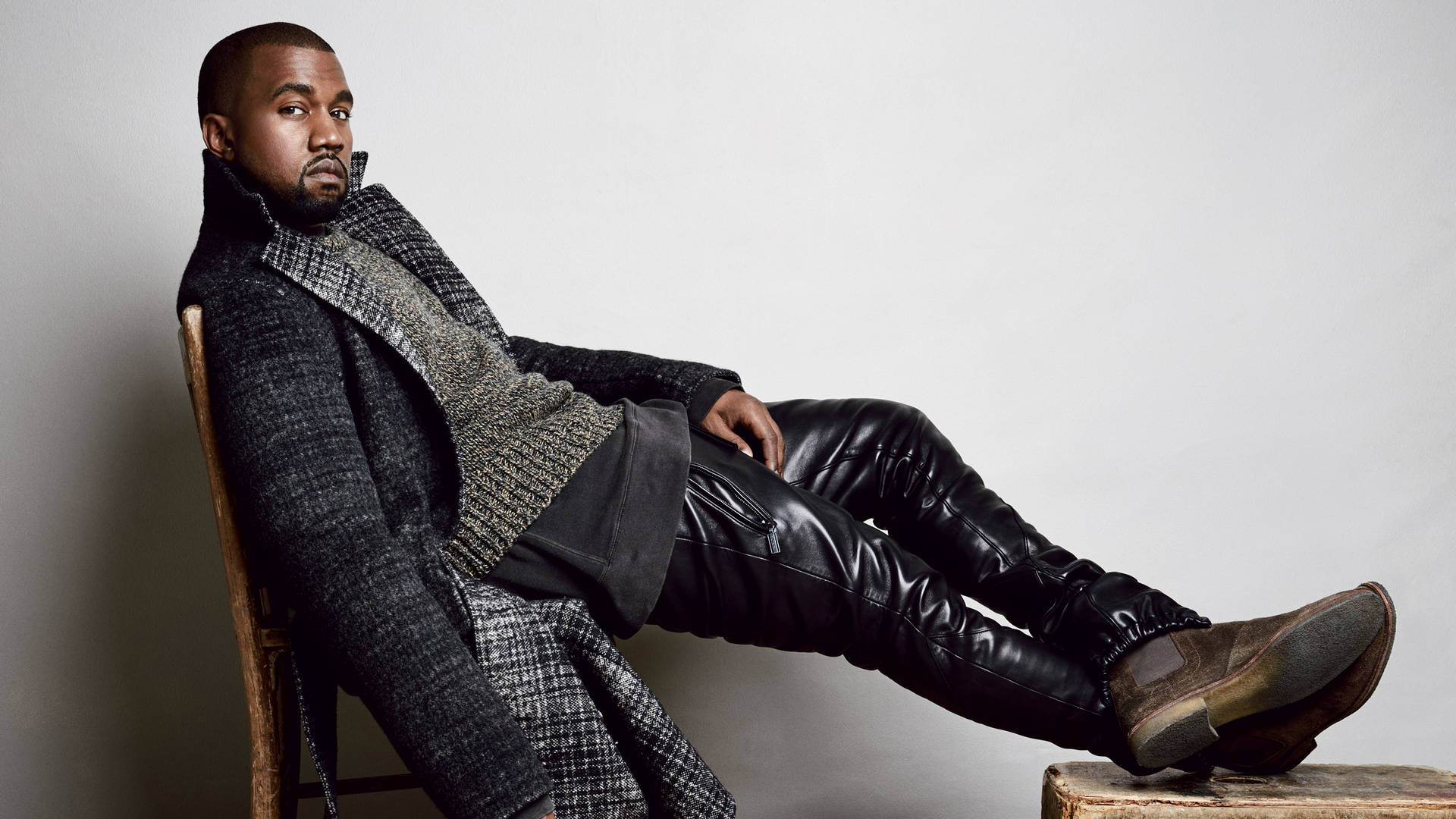 Kanye West Black Leather Pants Background