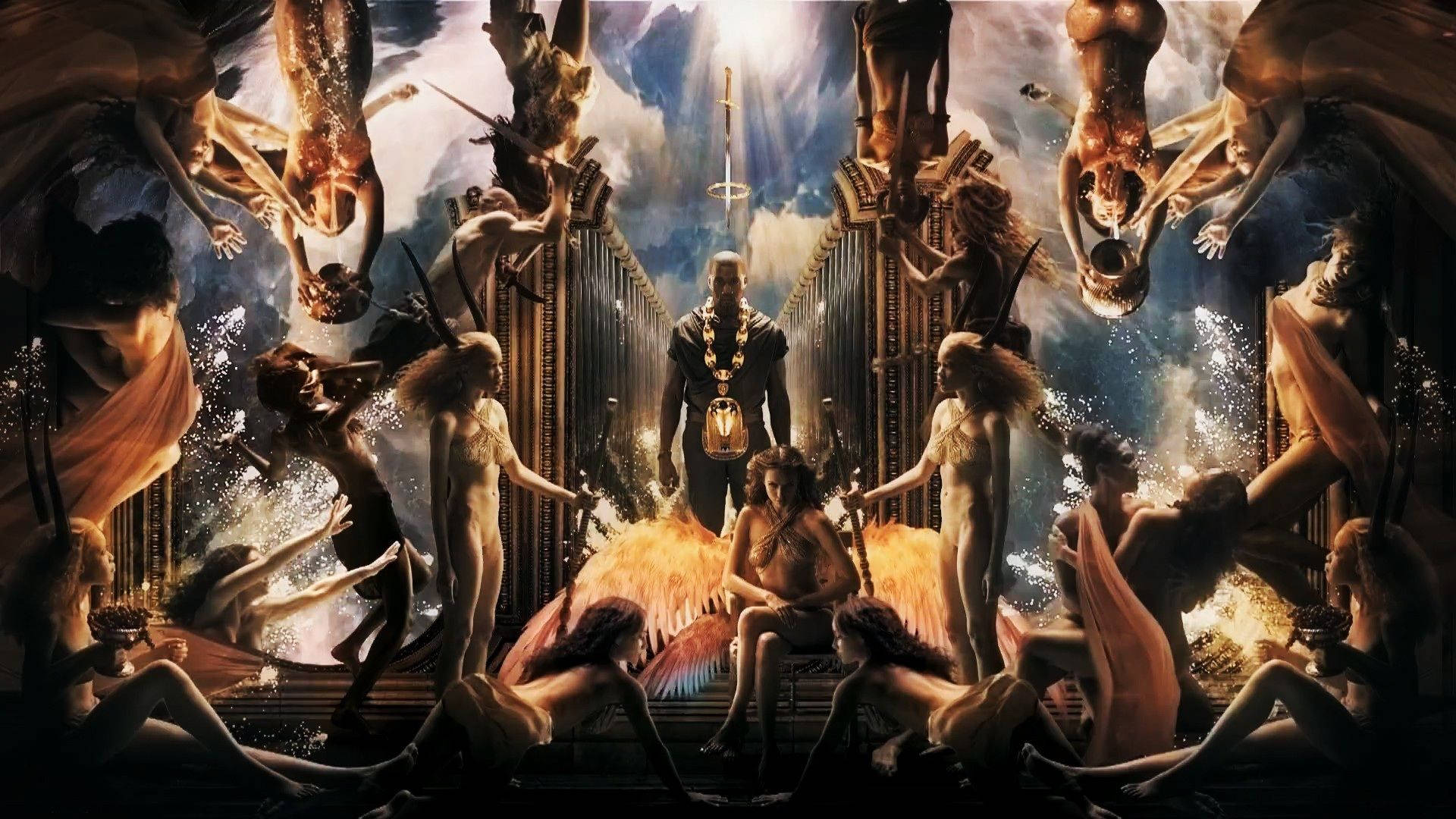 Kanye West Surrounded By Angles Background