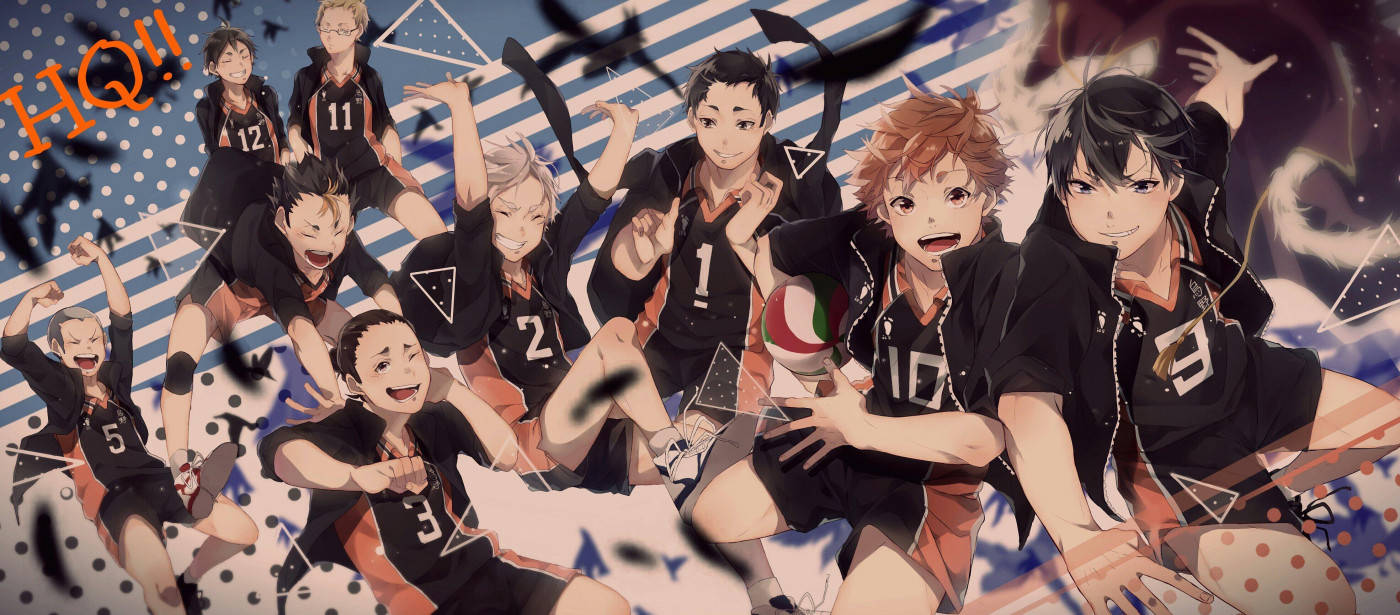 Karasuno Members Laughing Together Haikyuu Aesthetic Background