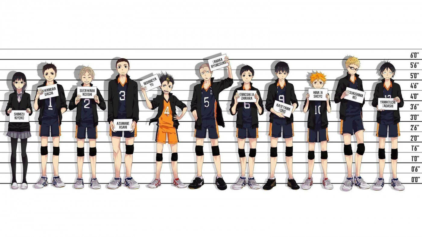 Karasuno Members With Heights Haikyuu Aesthetic Background