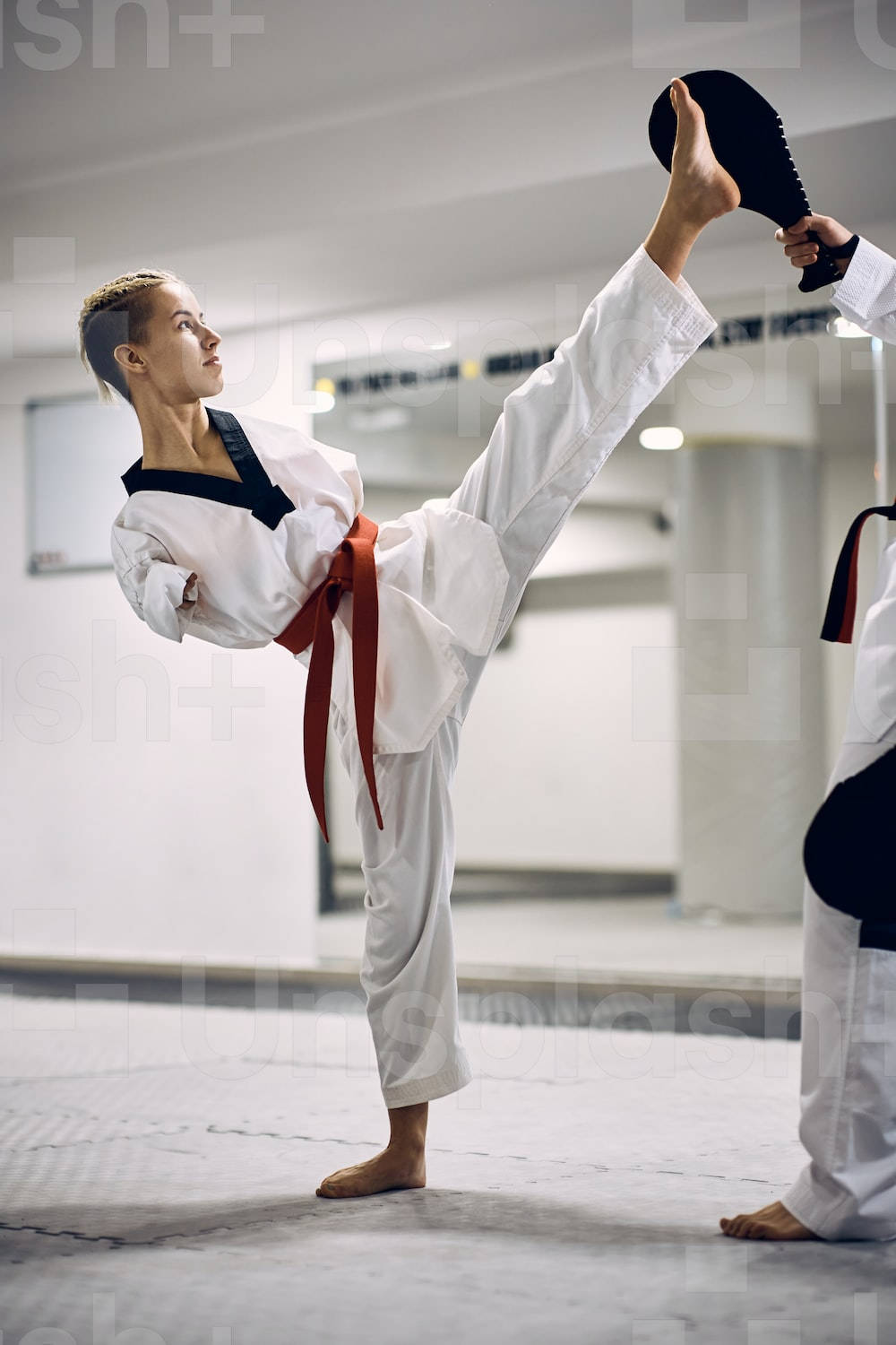 Karate Disabled Woman Kicking