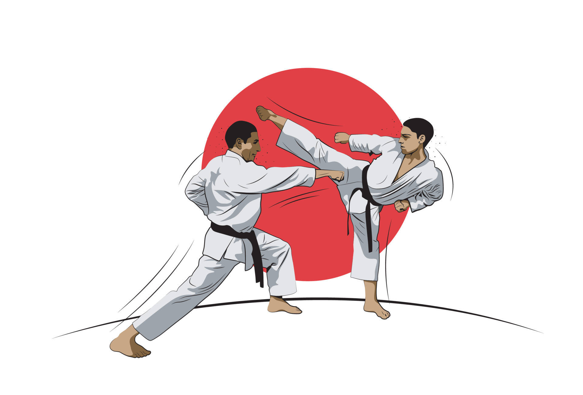 Karate Drawing Fight Japan Flag Background