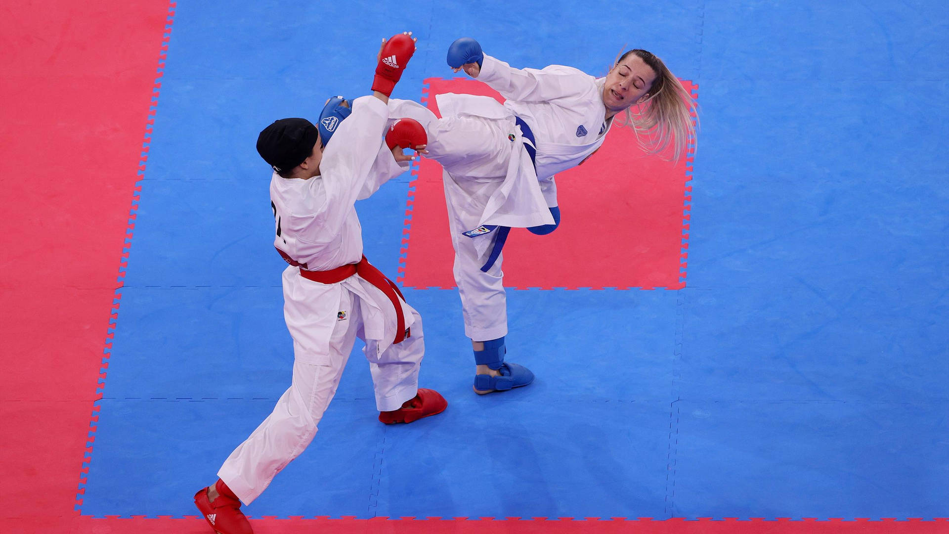 Karate Kick Fight On Mat Background