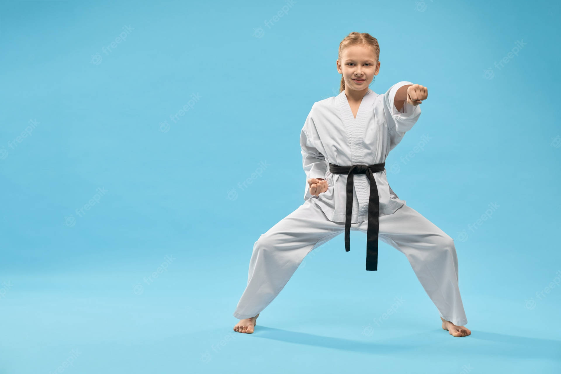 Karate Little Girl Pose Blue Aesthetic