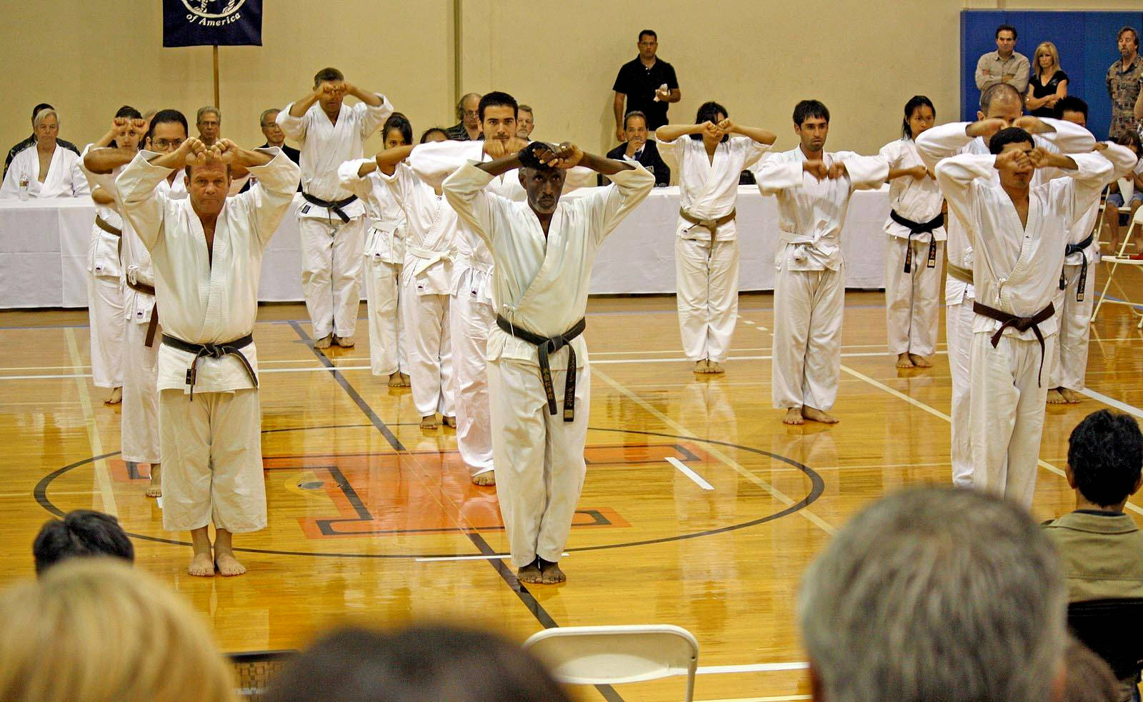 Karate Students In Class At Basketball Court