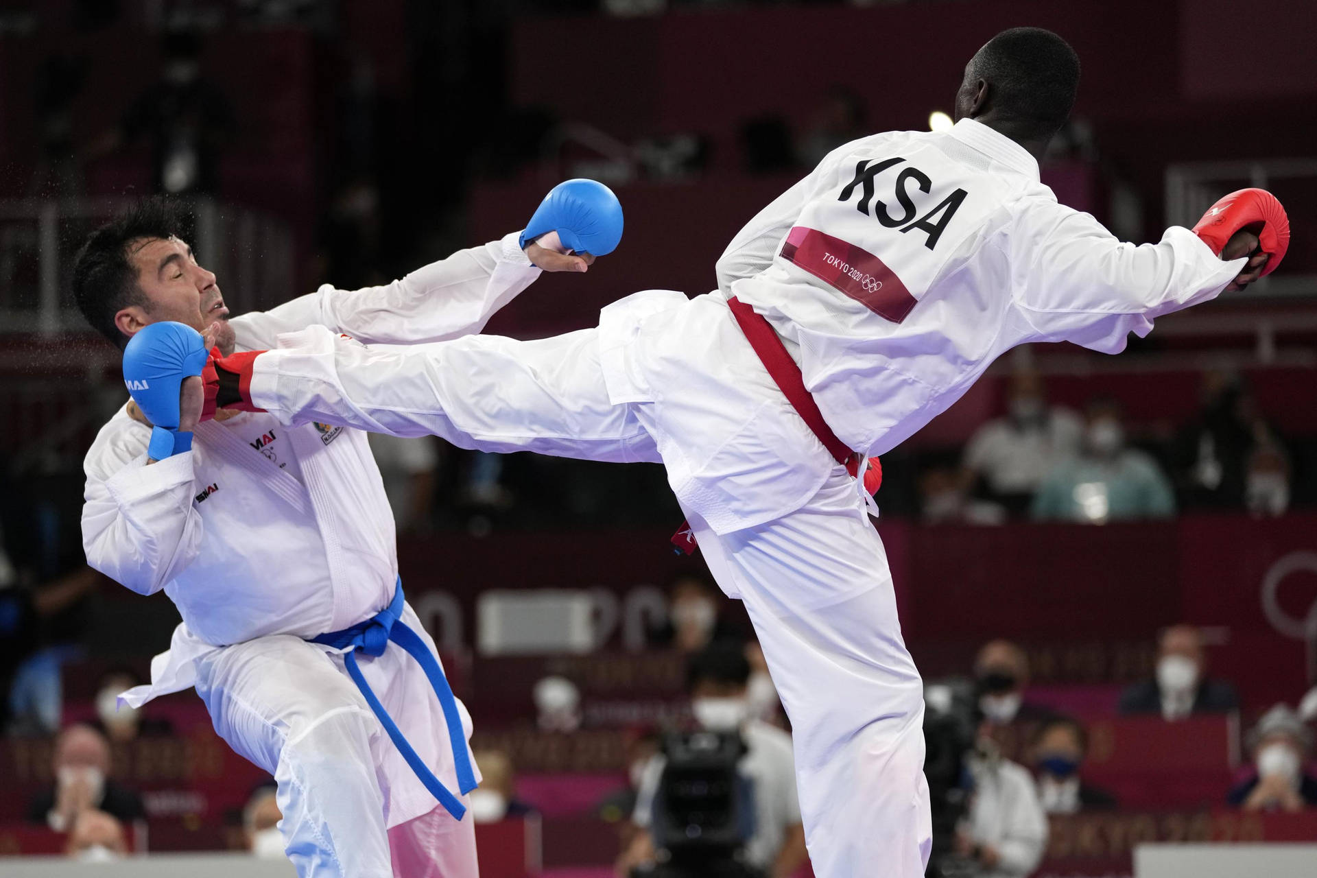 Karate Two Men Fighting Kick Background