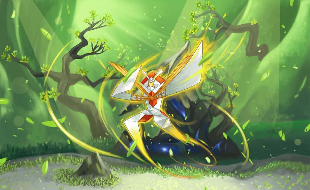 Kartana Pokemon With Yellow Glow Background